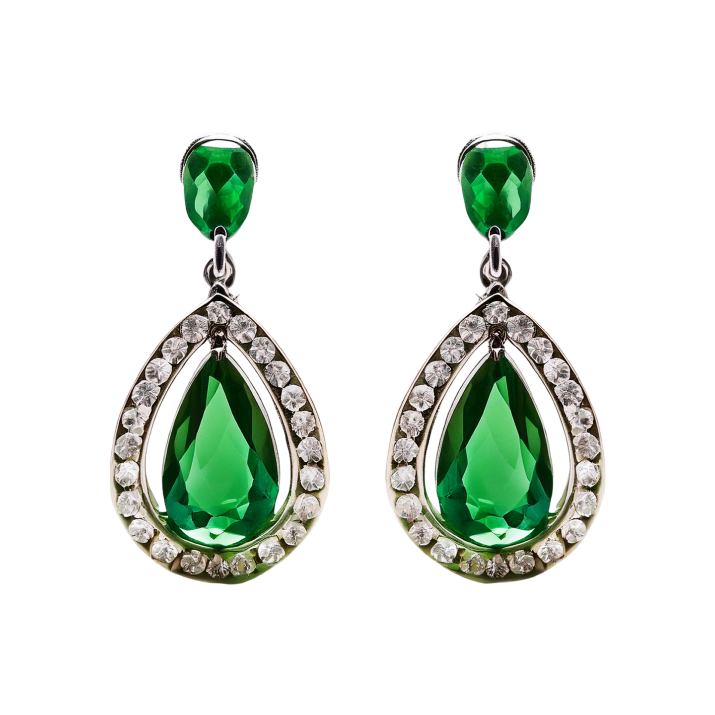 a pair of emerald and diamond earrings