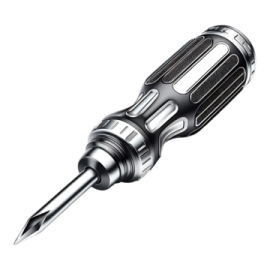 a black and silver drill with a white background