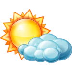 a weather icon with the sun and clouds