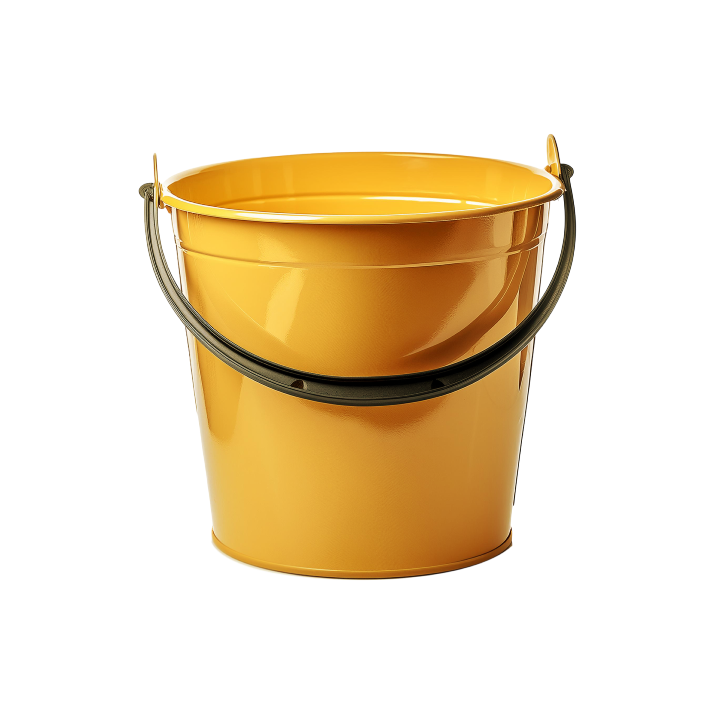 a yellow bucket with black handles