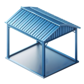 a metal structure with a blue roof
