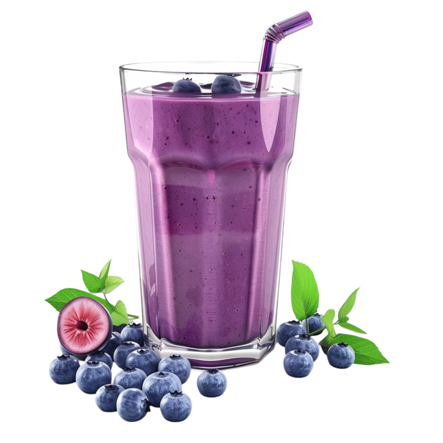a glass filled with blueberries and berries