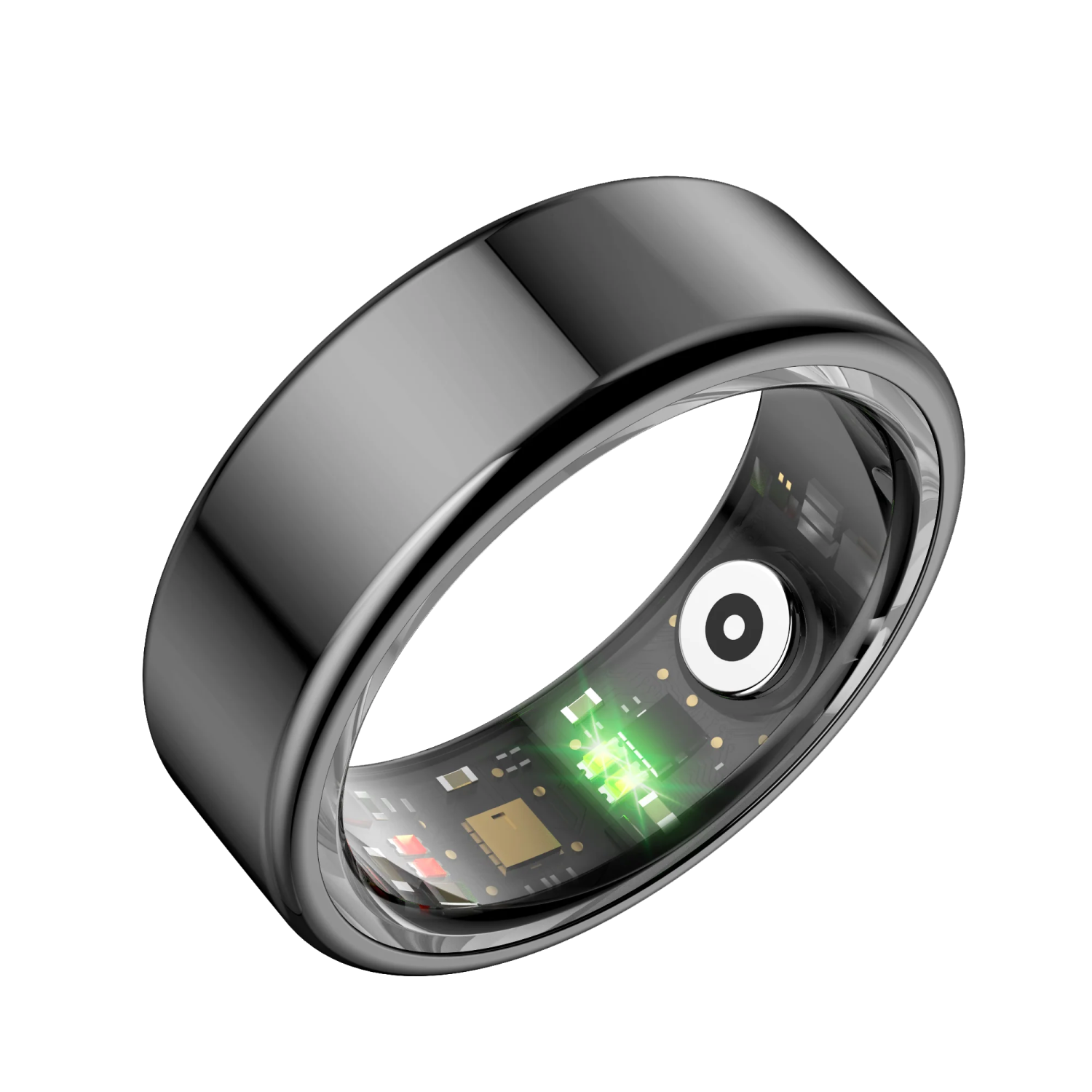 men's black tung steel ring with green led