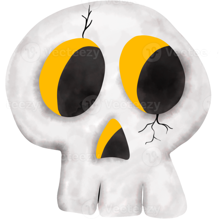 an illustration of a skull with yellow eyes