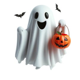 a ghost with a pumpkin in his hand
