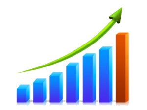a bar chart with an arrow pointing upward