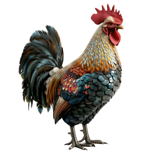a rooster standing on top of a white surface