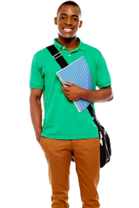 a man in a green shirt and brown pants