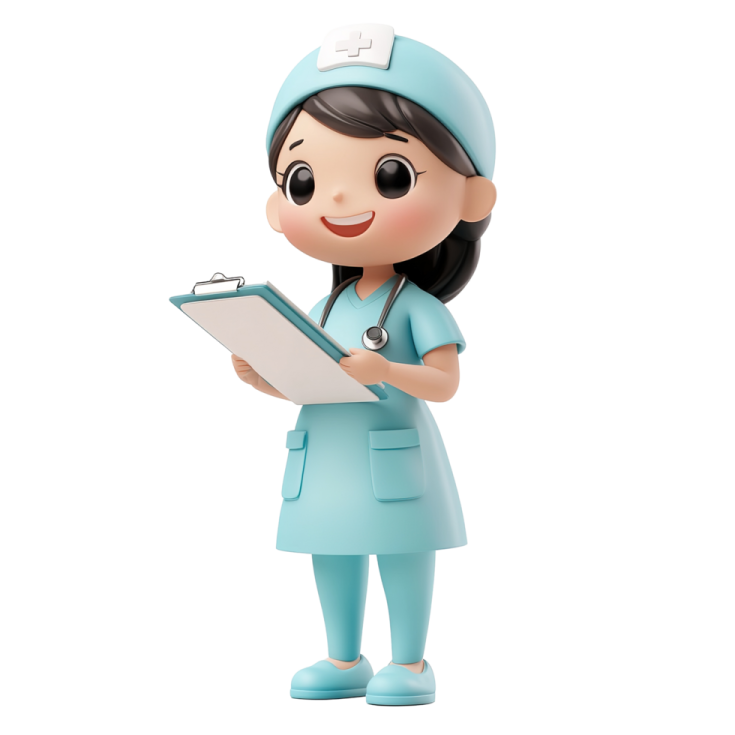 a female nurse holding a clipboard
