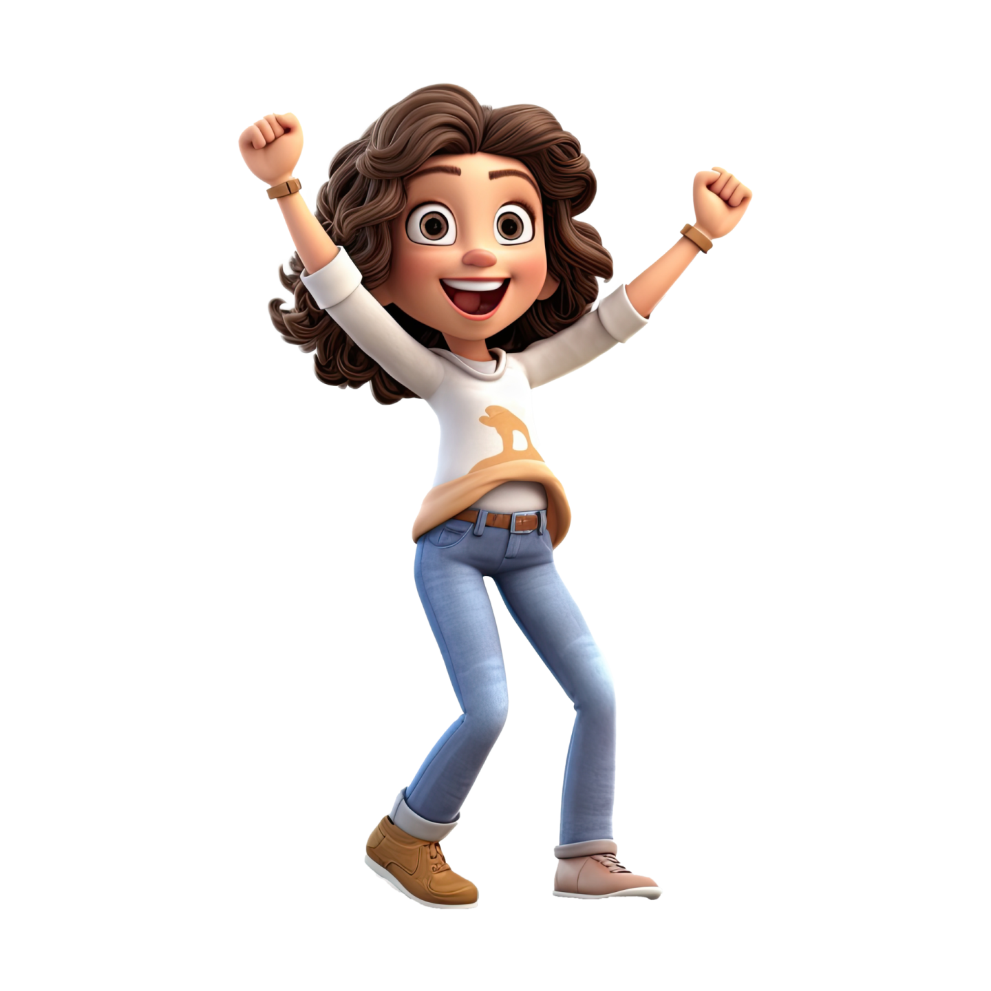 a cartoon character in a white shirt and jeans
