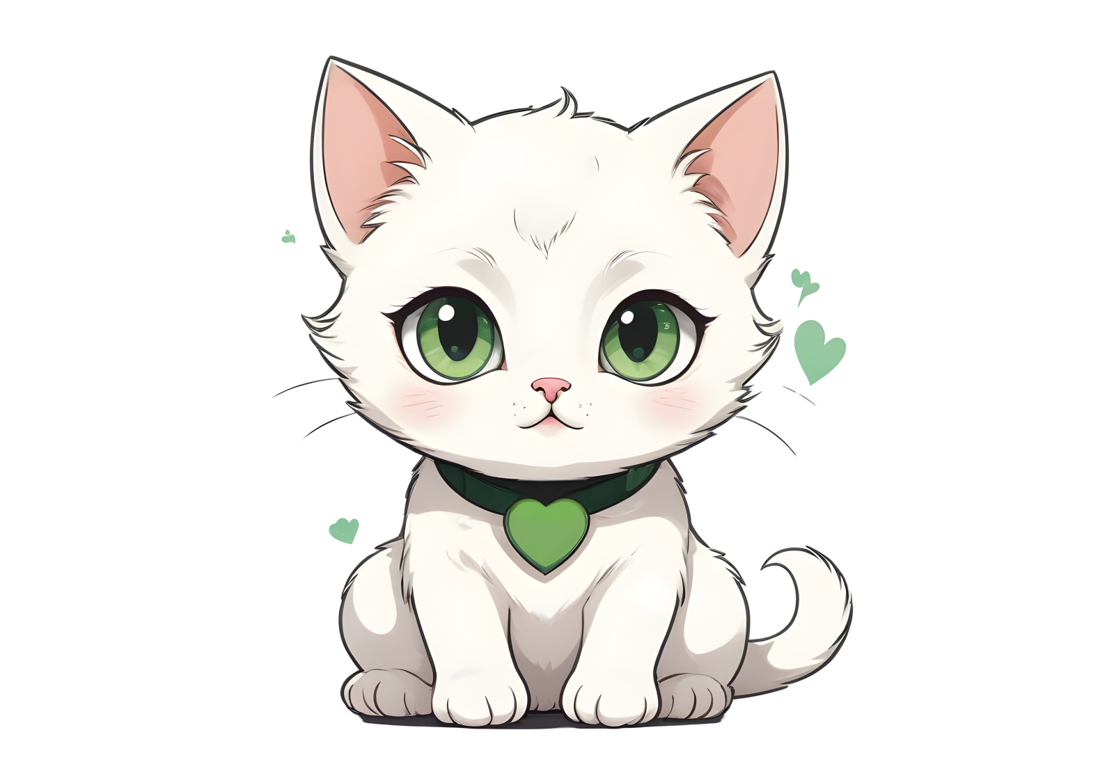 a white cat with green eyes sitting on the ground