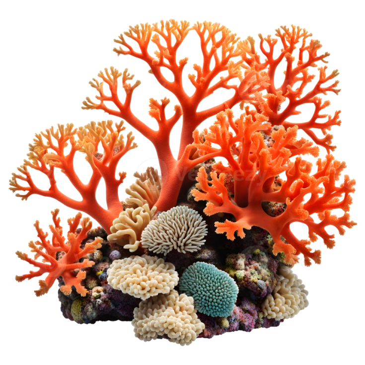 an orange coral and corals on a white background