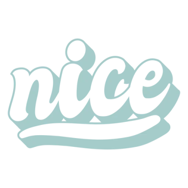 a white and blue logo with the word nice