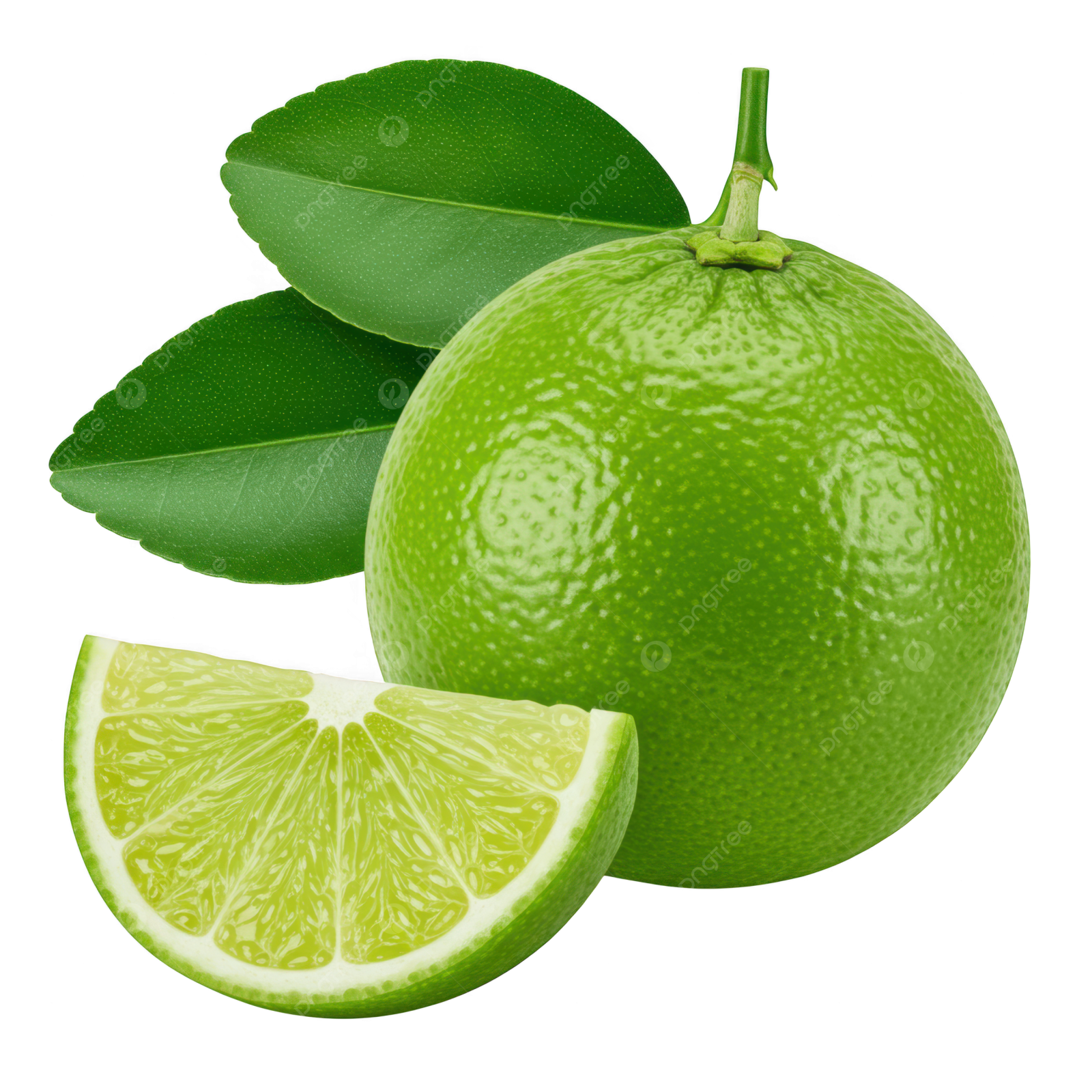 two limes with leaves and one cut in half