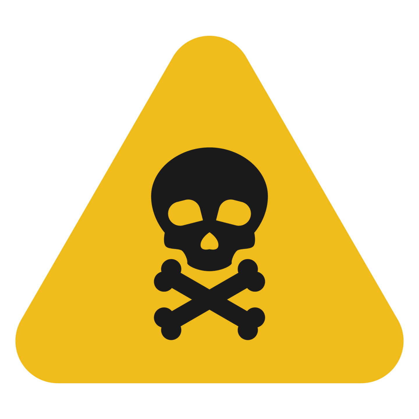 a yellow triangle with a skull on it