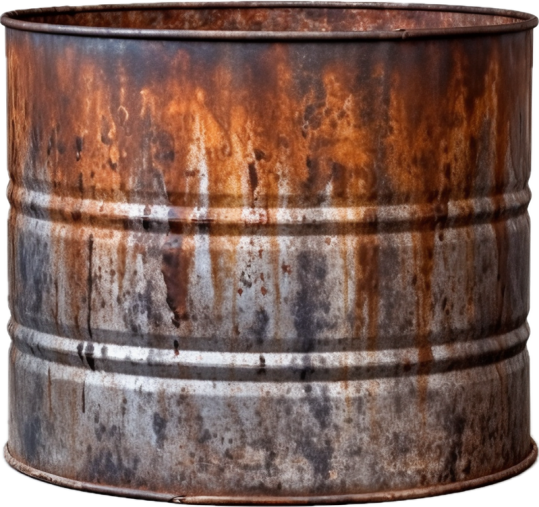 an old rusty metal barrel on a white background