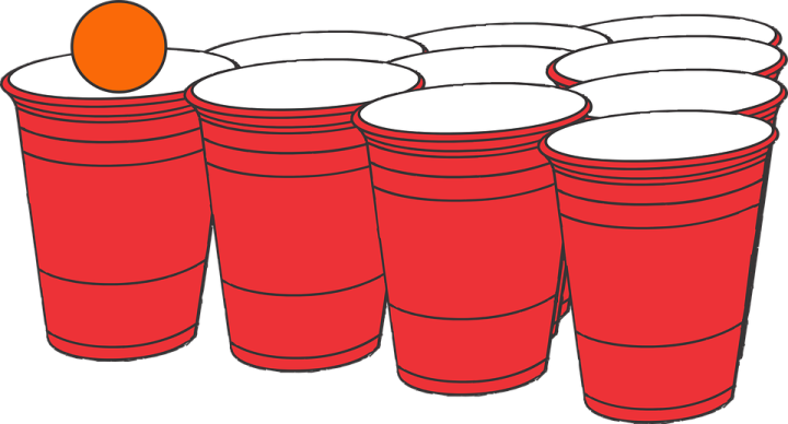a bunch of red plastic cups