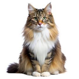 a brown and white cat sitting on the ground