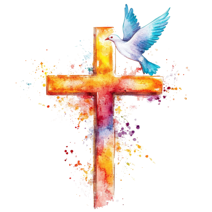 a cross with a bird flying over it