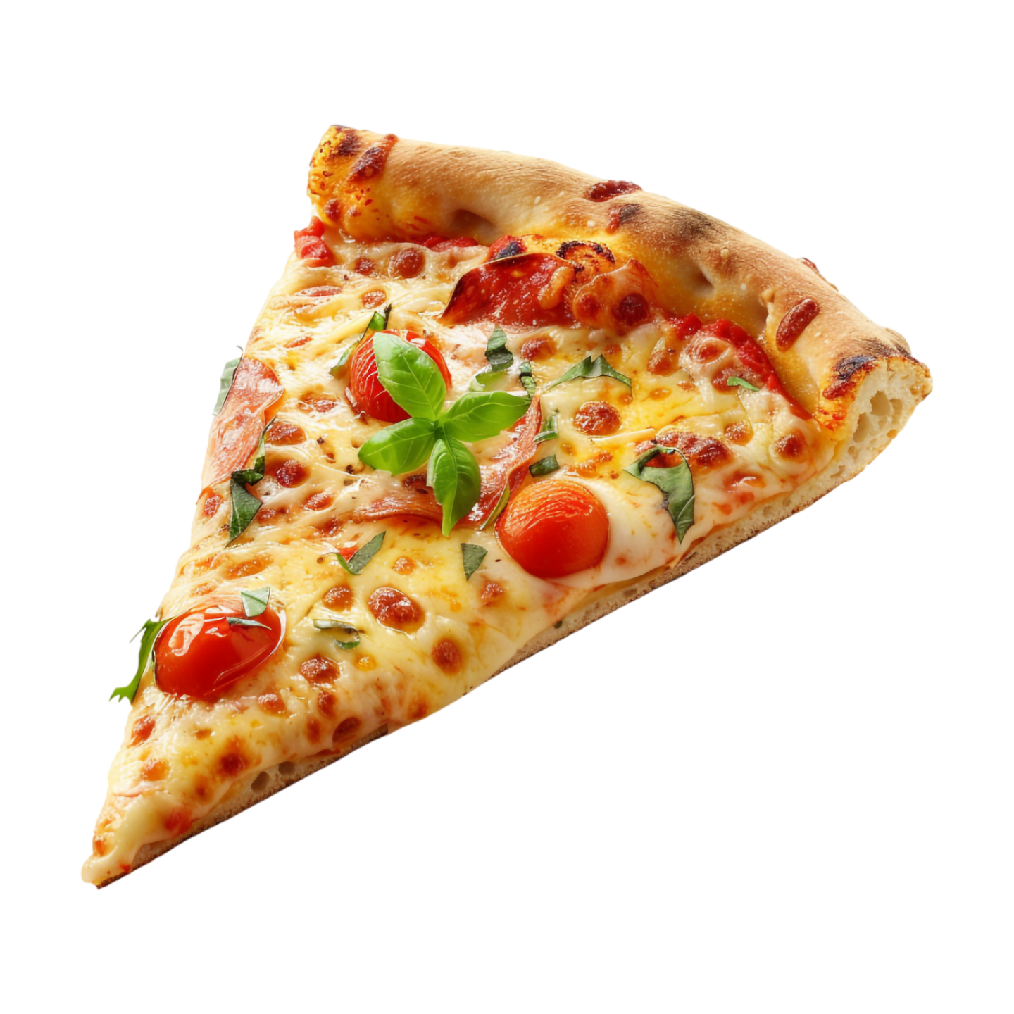a slice of pizza on a white background