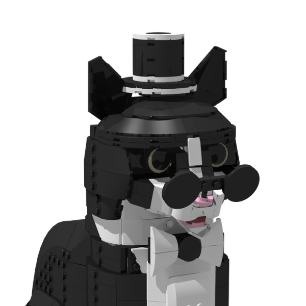 a black and white dog wearing a top hat