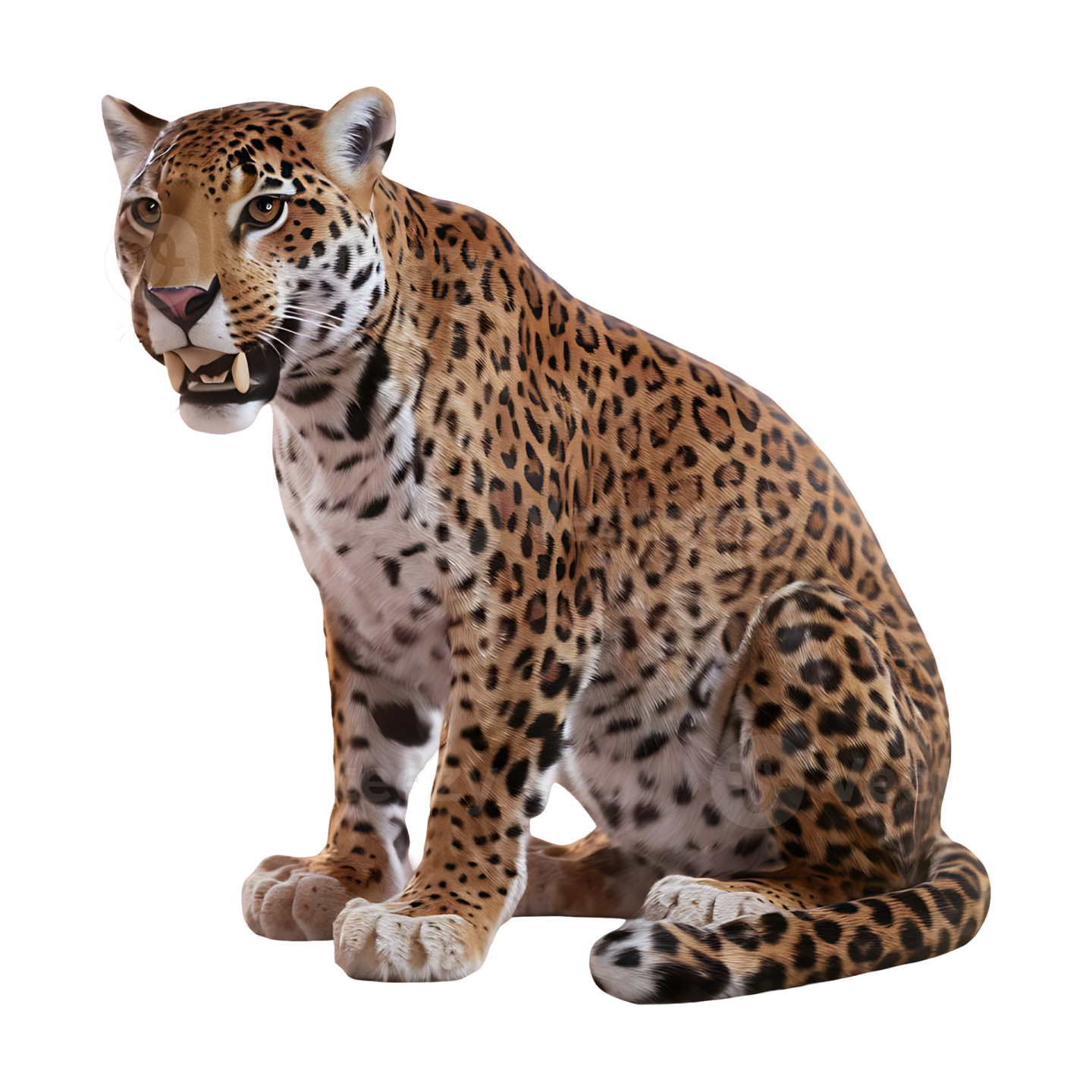 a leopard sitting down with its mouth open