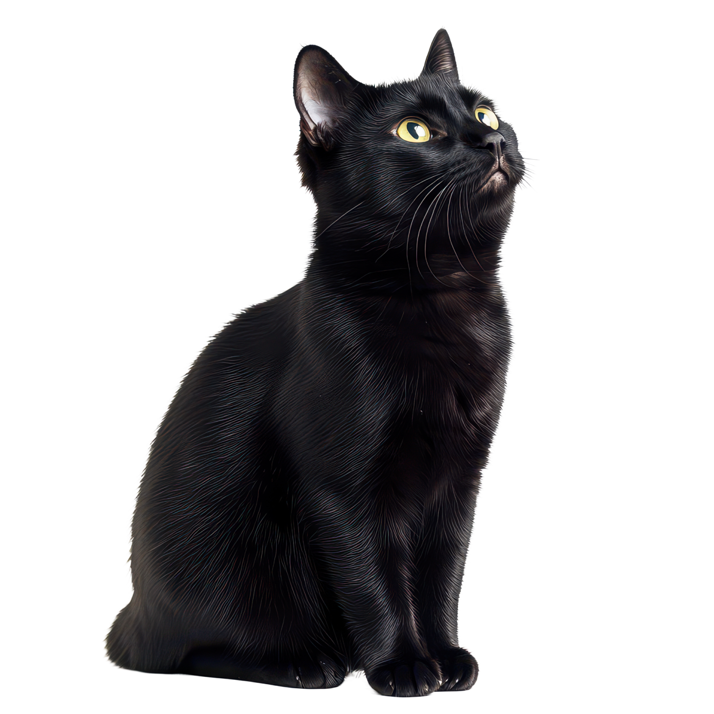 a black cat sitting on a white surface