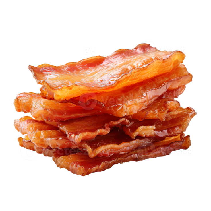 a pile of bacon on a white background