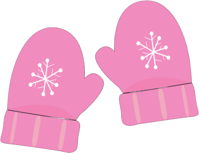 a pair of pink gloves with snowfls on them
