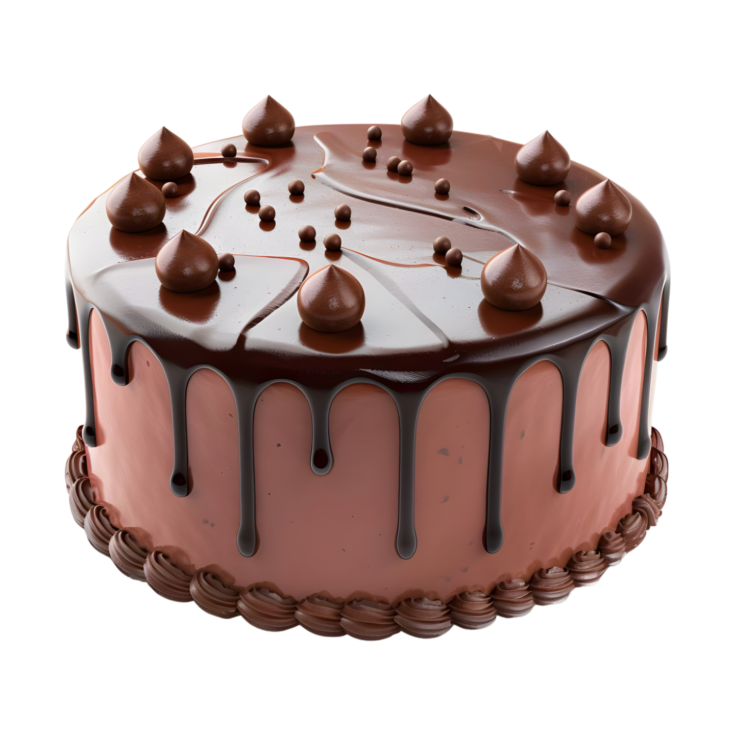a chocolate covered cake on a white background