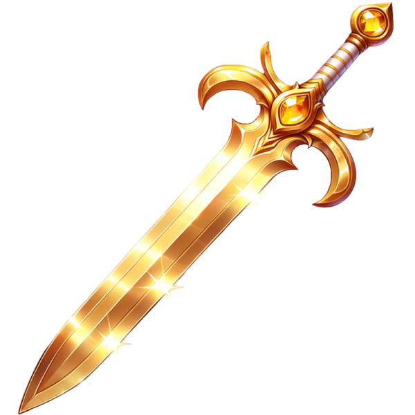 a golden sword on a white background