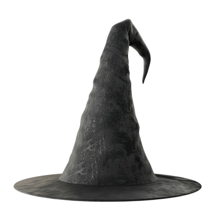 a black witch hat on a white background