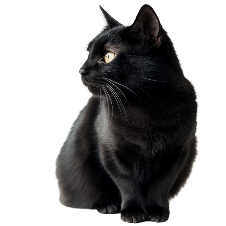 a black cat sitting on a white surface