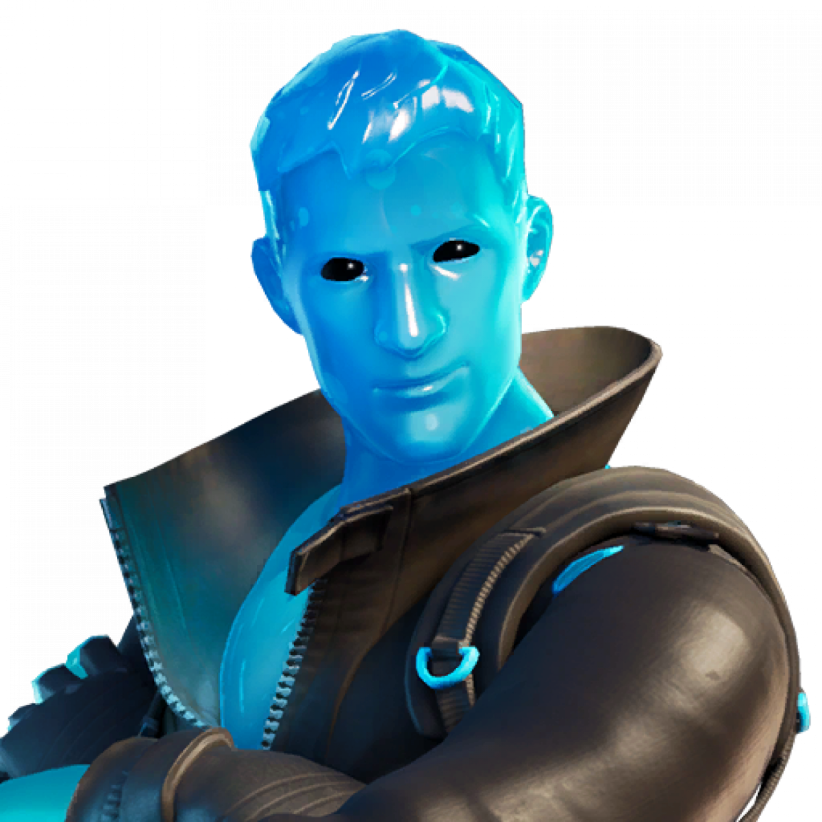 a man in a blue suit and black gloves