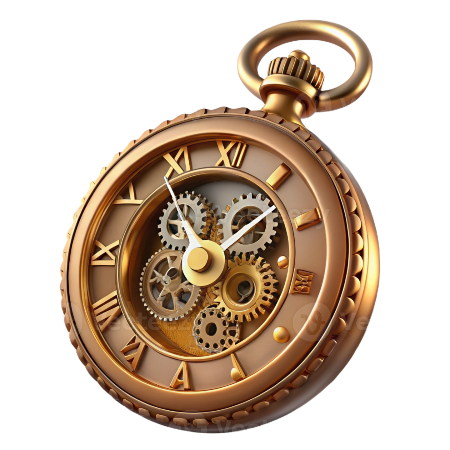 a golden pocket watch with gears on it
