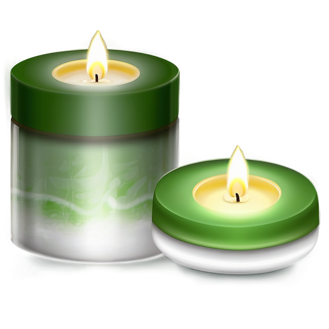 two green candles on a white background