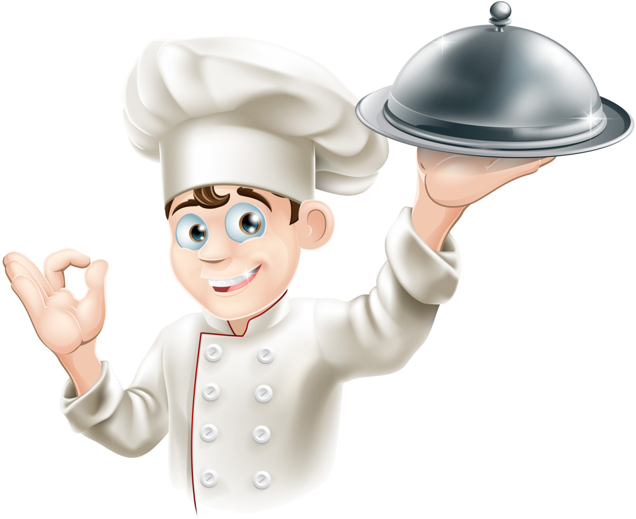 a cartoon chef holding a tray of food