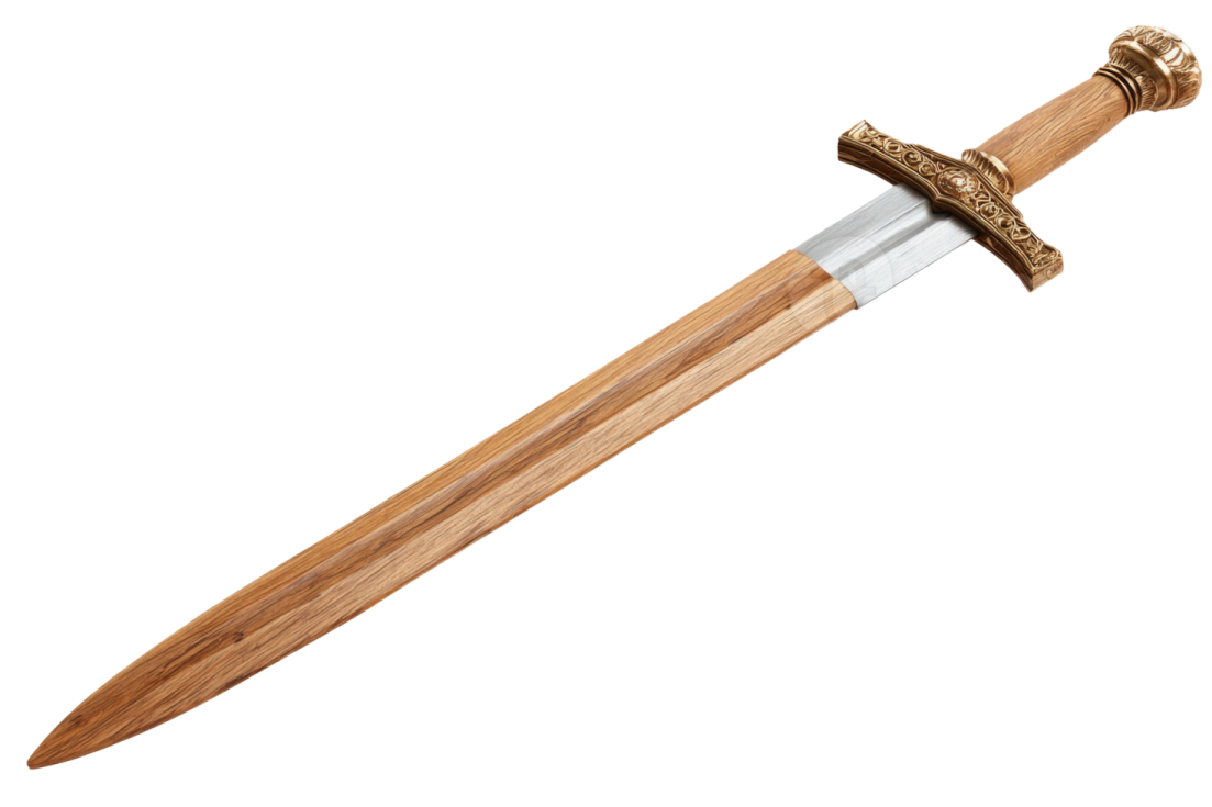 a wooden sword on a white background