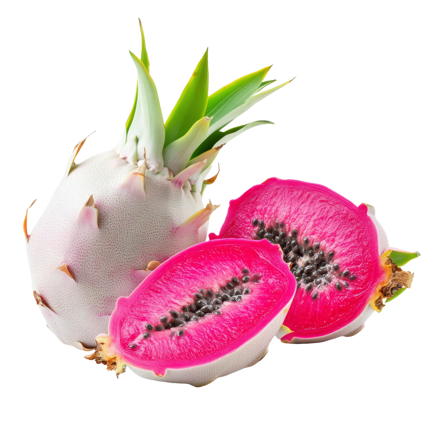 two halves of a dragon fruit cut in half