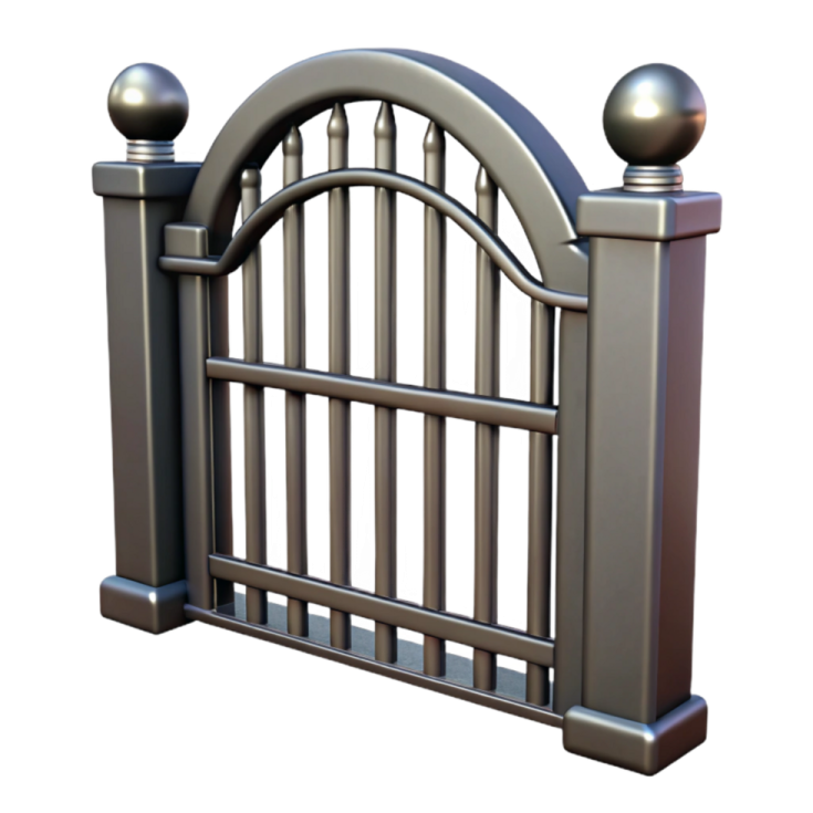 a metal gate with two balls on top