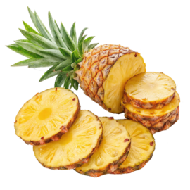 a pile of sliced pineapples on a white background