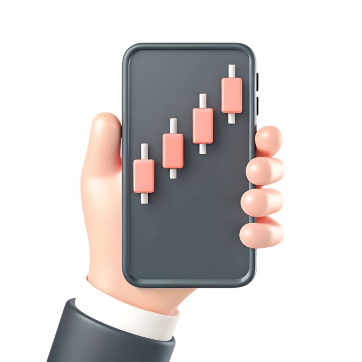 a hand holding a phone with a graph on the screen