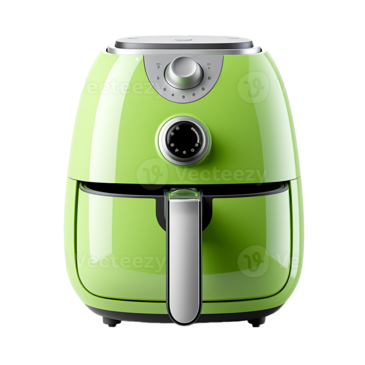 a green air fryer on a white background