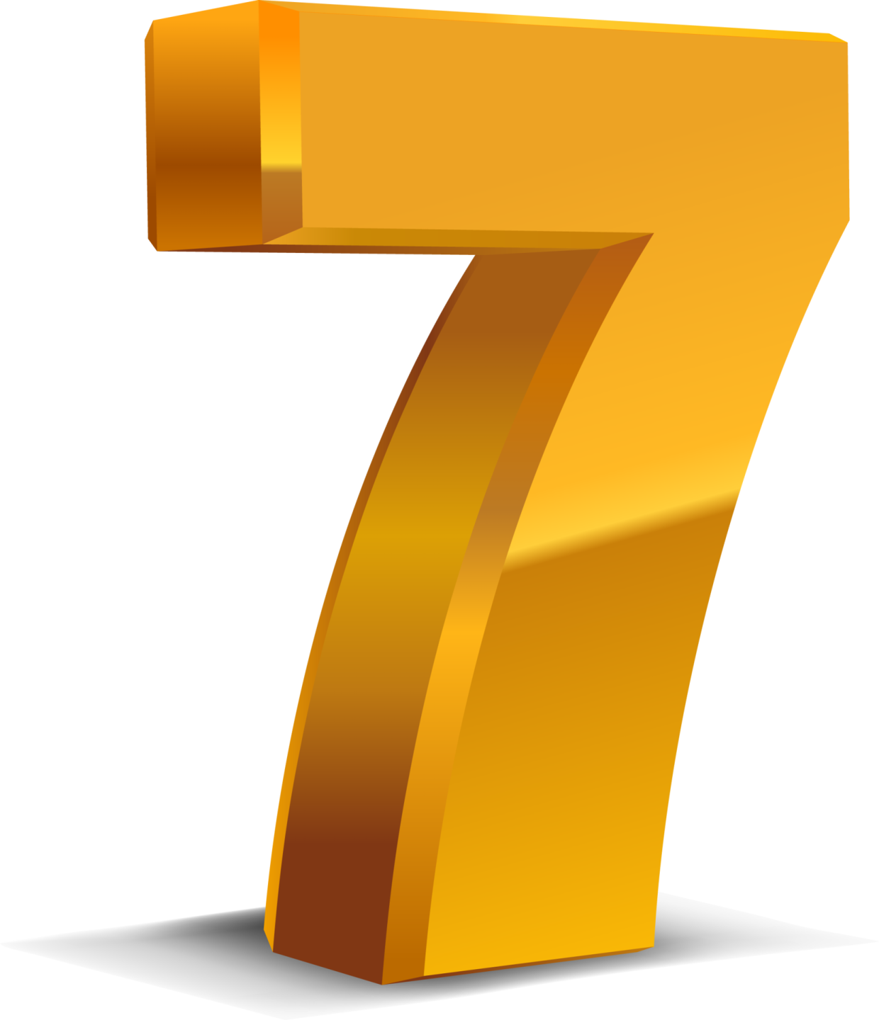 a golden number seven on a white background