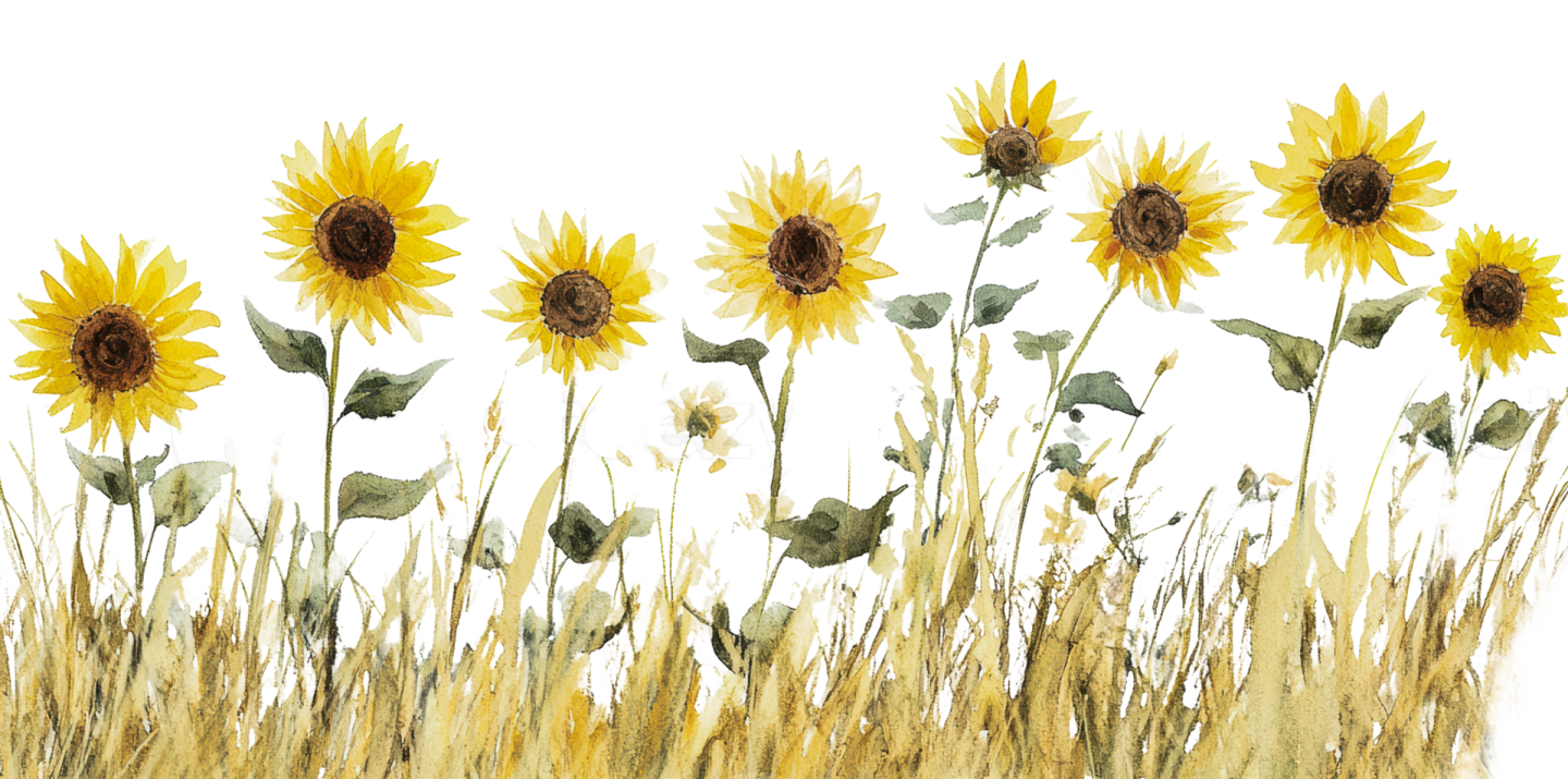 a painting of sunflowers in a field