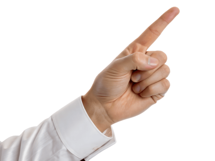 a person pointing their finger at the camera
