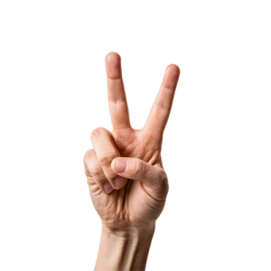 a person making the peace sign with their fingers