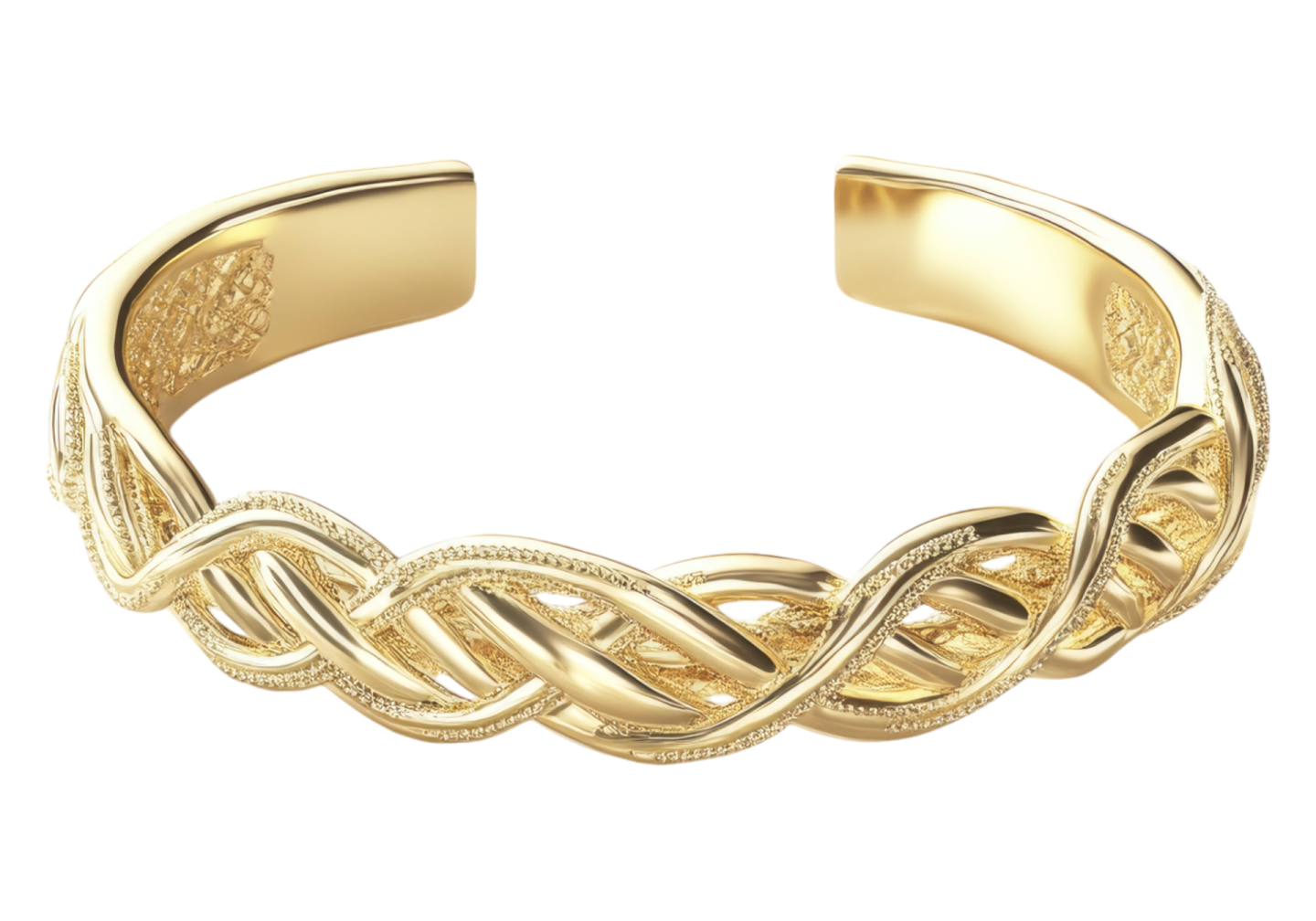 a gold bracelet with an intricate braid design