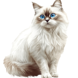 a white cat with blue eyes sitting down
