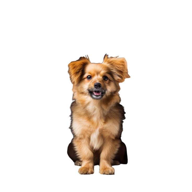 a small dog sitting inside of a wooden house